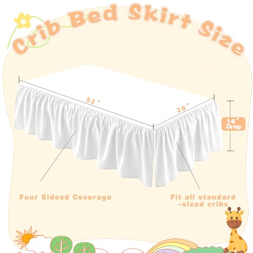 Image of SiinvdaBZX White Crib Skirt Dust Ruffle, Microfiber Crib Bed Skirt | 52 inchx28 inch with 14 inch Drop, Durable Full Coverage Toddler Bedskirt Fit for Baby Boys Girls Nursery Standard Crib