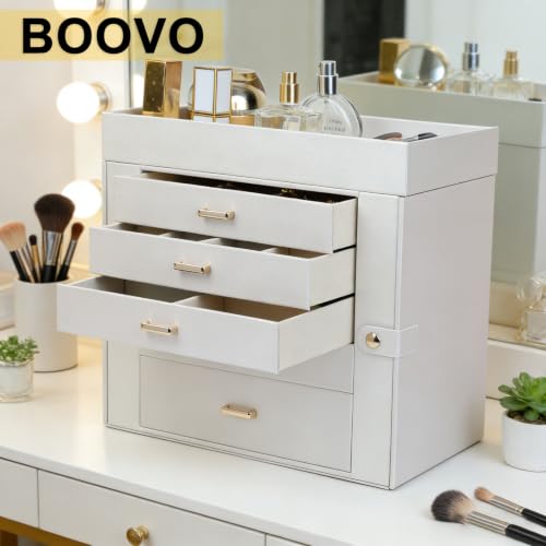 BOOVO Large Jewelry Boxes For Women (Pearl White, 6 Layer) | 6 Layers Jewelry Organizer Box With Cosmetic Storage Drawer, Necklace Ring Jewelry Organizer Box For Girls - image 3