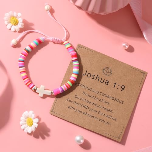 Image of Adjustable Colorful Cross Bracelet Gift Box Set for Girls | White cross, scripture card for baptism first communion confirmation Easter Christmas birthday
