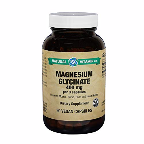 Natural Vitamin Co. - Magnesium Glycinate 400 mg, Magnesium (as glycinate) 400 mg, 90 Capsules, 30 Day Supply, Gluten Free, Vegetarian, Vegan