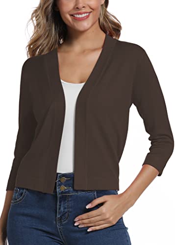 Women's 3/4 Sleeve Lightweight Cropped Cardigan Sweaters Open Front Bolero Short Shrugs for Dresses