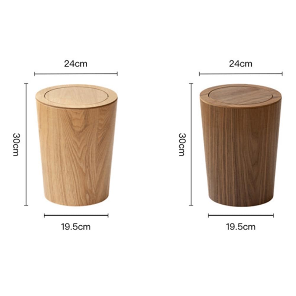 Cestino per Rifiuti in Legno Massello da 10 Litri con Coperchio Basculante - Cestino per Rifiuti Rotondo Ecologico per Ufficio e Casa