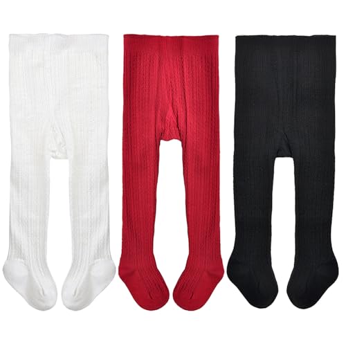 Image of EPEIUS Baby Girls Tights Cable Knit Leggings Stockings Cotton Pantyhose for Newborn Infants Toddlers 3/6 Pack