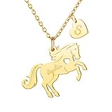 Horse Necklace with Name Custom Heart Initial Pendant Necklaces Name Necklace Personalized Birthday Christmas Horse Gifts Women