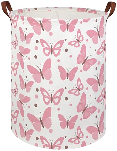 Image of HIYAGON Girls Pink Laundry Baskets Baby Hamper for Nursery Girl Cute Kids Toy Organizer Bins Butterfly Room Decor Bedroom Bathroom(Pink Butterfly)