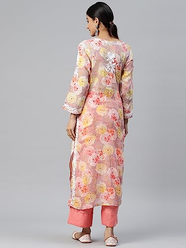 Image of Paramount chikan Women Hand Embroidered Cotton Lucknowi Chikankari Kurta-PC3639