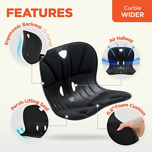Curble-WIDER-Ergonomic-Lower-Back-Support-Chair-Lumbar-Support-for-Back-Posture-Corrector-and-Low-Back-Pain-Relief-Portable-and-Perfect-for-Office-Chair-and-Work-form-Home-Black