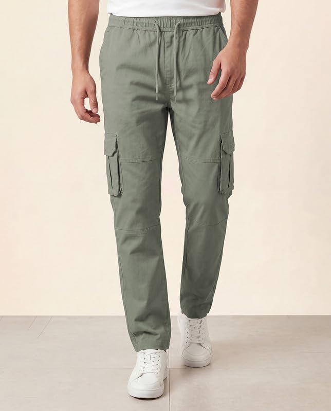 warriorworld Men's Cotton Cargo Joggers - Greige-picture-13
