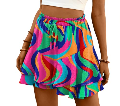 Lepunuo Womens Skorts Summer Flowy Boho Shorts Vacation Ruffle Skorts
