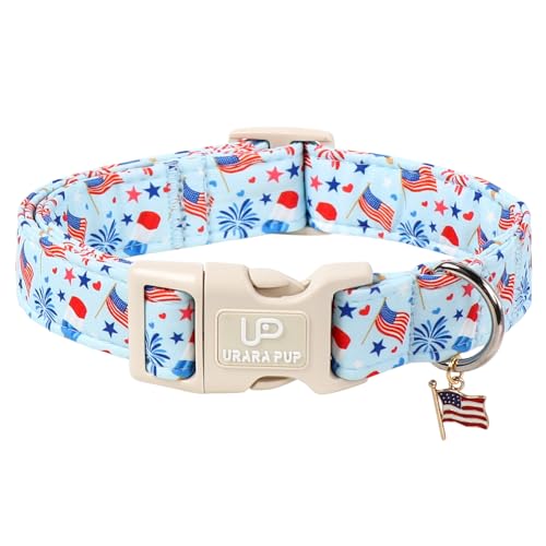 UP URARA PUP Forth of July Dog Collar 4th of July Comfortable Cotton Dog Collar American Flag Collar for Puppy Girl Boy Dog or Cat Patriotic Bowtie Collar with Metal Buckle S