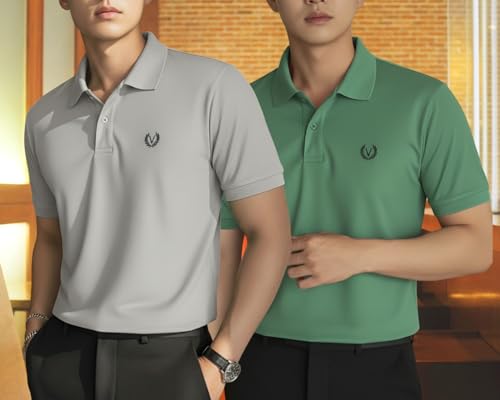 Image of MACK JONNEY Men's Solid Polo T-Shirt | Premium Cotton Blend | Regular Fit | Short Sleeve | Collared Casual Wear|Pack of 2 -MJ-157