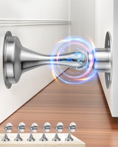 Image of Door Stoppers Magnetic Door Catch - 6 Pack Stainless Steel Heavy Duty Door Holder Stops for Bottom of Door - Wall Floor Mounting No Drill Strong Adhesive & Screws Strong Magnet Keep Door Open(Silver)