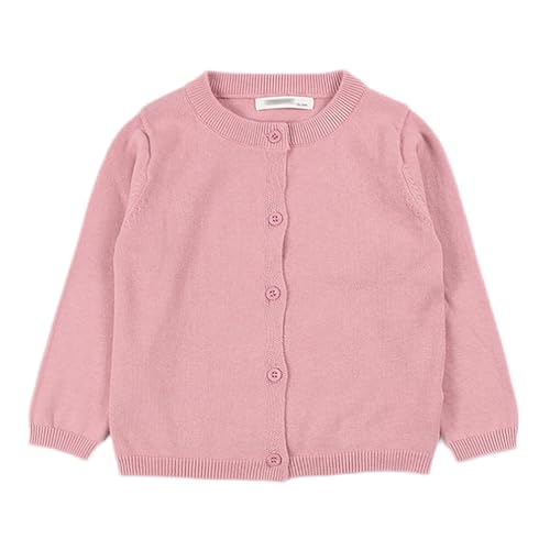 Baby Girls Boys Knit Cardigan Sweater School Uniform Basic Cotton Crewneck Long Sleeve Button Sweaters Dark Pink 18-24 Months