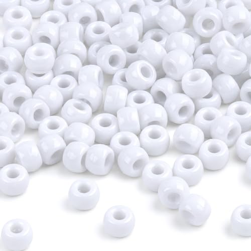1000+ Pcs Pony Beads - Sukh White Pony Beads Bulk 6x9 mm Hair Beads Plastic Acrylic Braid Bead with Holes for Hair Braiding DIY Crafts Necklace Key Chains