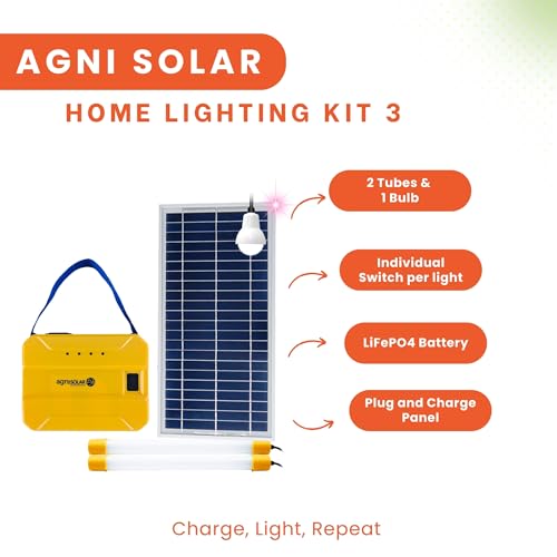 Image of AgniSolar Home Lighting Kit 5: Efficient Solar Light for Home, Outdoor, Camping. Easy Installation-USB Charging-Waterproof 8W Panel-Portable-Durable-Energy-Saving-Bright-Affordable. Charges in a Day!