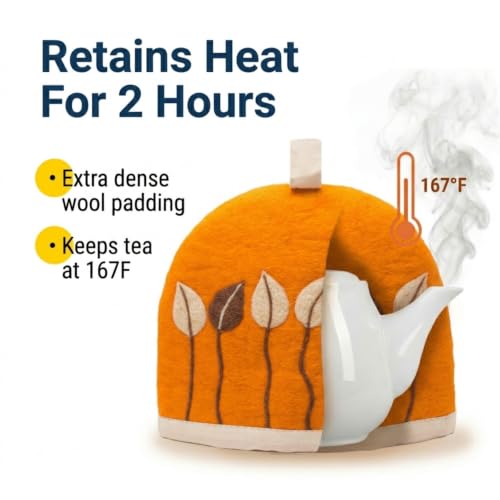 Image of Glaciart One Wool Teapot Cozy Kettle Cover | Dome Shaped Large Tea Cosy, Kettle or French Press | Handmade & Needle Felted from Natural Wool | Warms Up to 2 Hours | Great as Gift