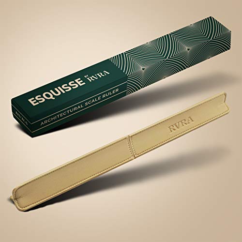 Esquisse By Rvra - Architectural Scale Ruler In Vegan Leather Case - Black Triangular Ruler Imperial Scales Chamfered Safe Edge Precision Drafting Tool #TOP2