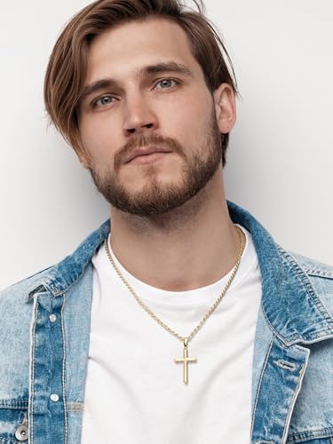 Image of SWEETV 18K Gold Cross Necklace for Men, 925 Sterling Silver Cross Pendant