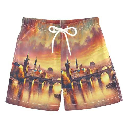 River Bridge Romantic Boys Swim Trunks Quick Dry Toddler Swimsuit Boy Bathing Suits Board Shorts Swimwear 5T Multi