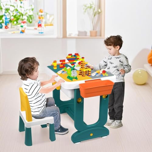 Image of Dawnwake 4-in-1 Kids Study Table with 1 Chair (Blocks Not Included) - Block & Study Desk (2-7Y)