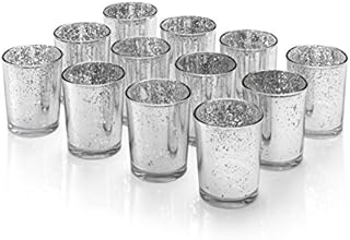 Artis Mercury Glass Votive Candle Tealight Holder 2.75"H Set of 12 Speckled Silver for Weddings, Parties and Home Décor