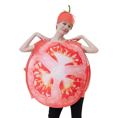Glugahrif Disfraz de comida para adultos - Tomates Fiesta Frutas Vegetales Traje con Sombrero Divertido para Mujeres y Hombres para Fiestas Parejas Pascua Carnaval Y