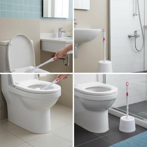 Image of Sulfar Toilet Brush with Holder - Easy Storage with Comfortable Handle - Compact Round Design - Clears Clogged Toilets and drains - Ideal for Home & Office Use