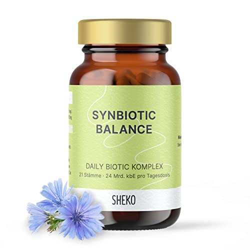 SHEKO Synbiotic Balance Darmkur Monatsvorrat - 21 Bakterienstämme 24,6 Mrd kbE - Probiotika & Präbiotika für Dein Darmwohl - Darmflora Aufbau Cover