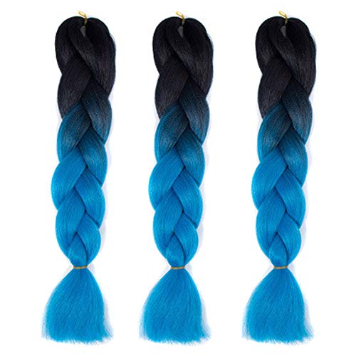 Feibin 30色 ウィッグ エクステンション 3本セット ブレイズ 編み込み グラデーション 三つ編み ヘアアクセサリー 盛りアップ つけウィッグ かつら 毛束 ウィッグ つけ毛 ヘアアクササリー ヒップ ホップ レゲエ ダンス ヘアアレンジ (16#ブルー)