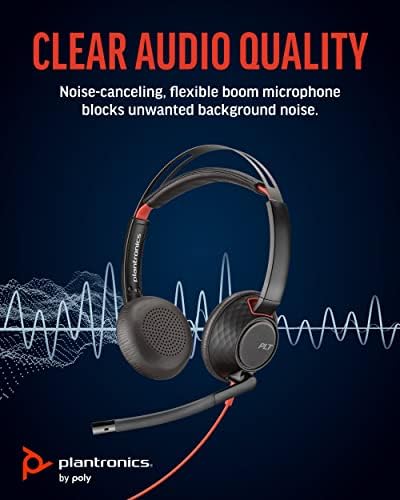 Plantronics by Poly Blackwire 5220 USB-A Headset - Wired, Dual-Ear, Flexible Noise-Canceling Boom Mic - All-Day Ergonomic Design - Connect to PC/Mac, Mobile via USB-A or 3.5 mm - Works w/Teams, Zoom