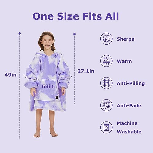 THREE POODLE Wearable Blanket Hoodie for Kids, Oversized Sherpa Sweatshirt Blanket with Giant Hood, Warm Cozy Hooded Blanket, Cute Gifts for Kids Girls Boys