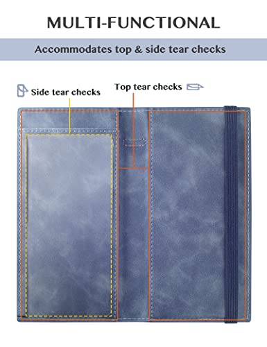 Zreal Checkbook Cover For Women & Men, Premium Pu Leather Check Book Cover For Personal Checkbook, Top & Side Tear Duplicate Checks With Rfid Blocking (Jean Blue) #TOP1