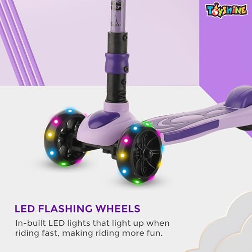 Image of Toyshine 3 Wheel Rooster LED Wheels Runner Scooter with Anti Slip ABS Base Aluminium Structure Height Adjustable Handlebar Max Load 45kg for Kids Boys Girls - Purple