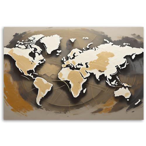 Mapa del mundo abstracto para salón, cuadro de lienzo moderno BOSKMS de 40x50 cm color dorado