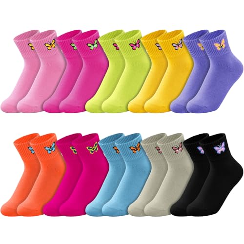 Image of Eurzom 10 Pairs Socks Womens Crew Elastic Ankle Length Cotton Socks Aesthetic Cute Lightweight Low Cut Gifts for Women