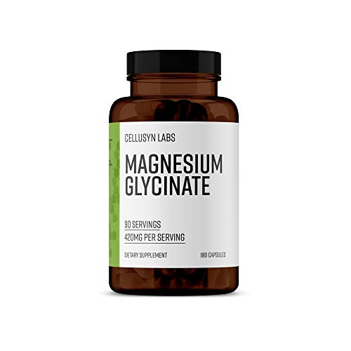 Cellusyn Labs Magnesium Glycinate 180 Capsules - 420 MG of Magnesium Per Serving, Vegetarian Friendly, 90 Servings