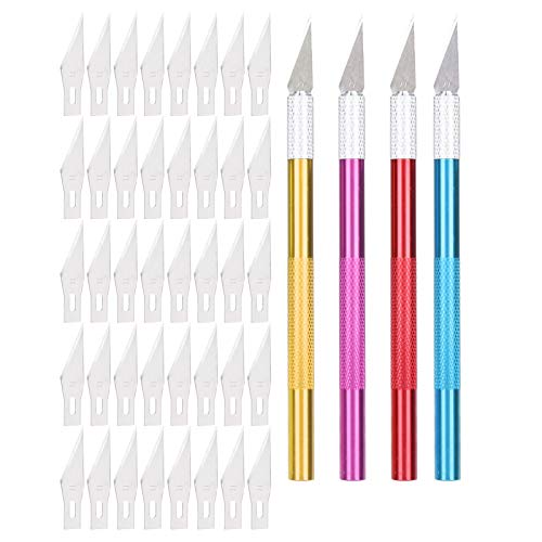 4PCS Exacto Knife, Craft Hobby Knife with 40 Spare Exacto Blades Steel Blades Kit Multi Use Detail for Art Scrapbooking Stencil
