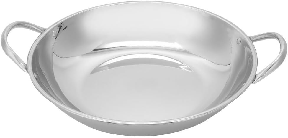 Alipis Stainless Steel Hot Pot with Double Handle, 10.62 Inch Fry Pan for Stir Fry, Boiling, and Steaming, Dishwasher Safe Kitchen Cookware