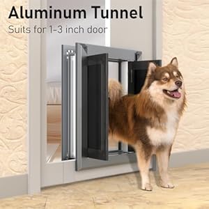 Aluminum Large Dog Door for Exterior Door,Strong Double Magnetic Flaps,Heavy-Duty Dog Door for Large and Medium Dog Up to 120LBS (Smoky Gray, Large) Aluminum Large Dog Door for Exterior DoorStrong Double Magnetic FlapsHeavy Duty Dog Door for Large and Medium Dog Up to 120LBS Smoky Gray Large