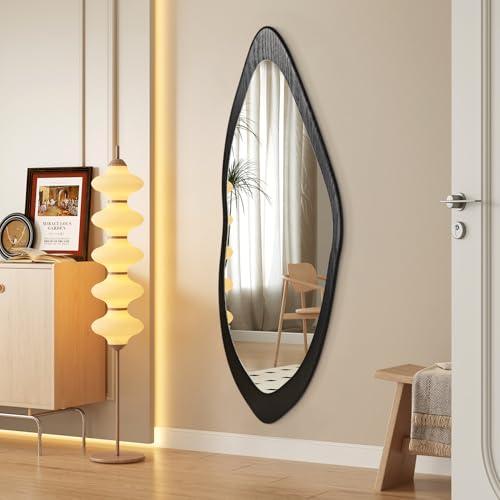 Image of AAZZKANG Irregular Wall Mirror Full Length Large with Wood Framed 47 inchx16 inch Black Asymmetrical Full Body Mirrors for Bedroom Living Room Entryway