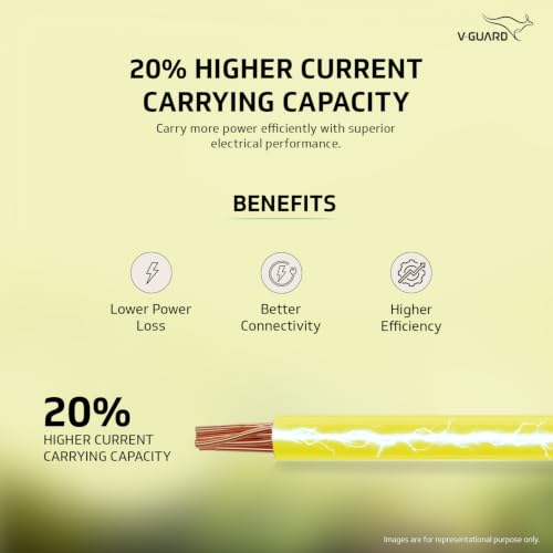 Image of V Guard Superio+ Eco Safe Triple Layered HRFR PVC Wiring Cables (Yellow, 2.5 Sqmm)