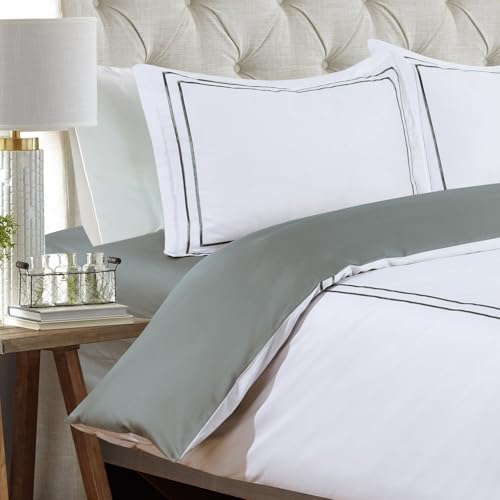 Majestic Giftware Madison Linen 8-Piece Twin Size Bedding Set (BL50-T-2) | Flora Hotel Collection-White-Gray 400 Thread Count Cotton Sateen | 2 Fitted Sheets, 2 Duvets, 4 Pillowcases