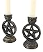 Ebros Set of 2 Wicca Celestial Pentagram Pentacle Stars Encased in Circle of Life Symbol Taper Candle Or Cone Incense Holders with Celtic Knotwork Design Wiccan Paganism Decorative Figurine