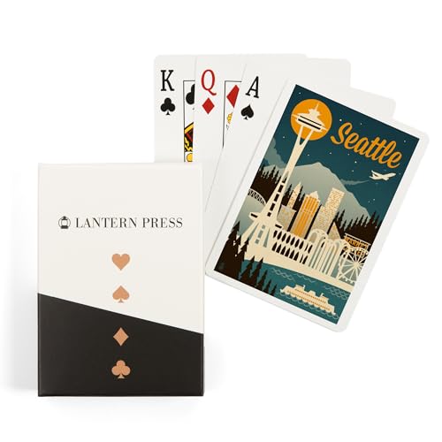 Lantern Press Seattle Retro Skyline Naipes Poker