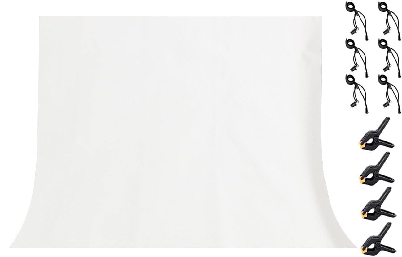 LYLYCTY 10x8ft White Backdrop Non-Woven Fabric Background Solid Color Photo Backdrop Studio Photography Props for Video Recording with 4X Spring Clamps,6X Clips WLY37