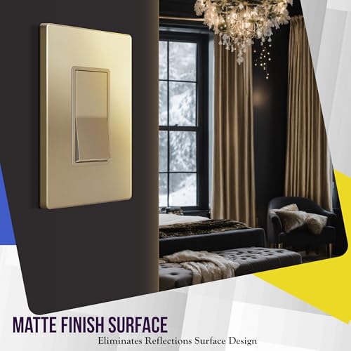 Image of ENERLITES Elite Series Screwless Decorator Wall Plate Child Safe Outlet Cover, Size 1-Gang 4.68 inch H x 2.93 inch L, Unbreakable Polycarbonate Thermoplastic, SI8831-GD, Glossy, Gold