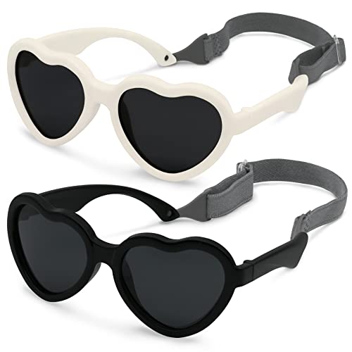 Olreco 2 Pack Baby Sunglasses Polarized Flexible Toddler Sunglasses with Strap Infant Sunglass for Baby Girl Boy 0-24 Months