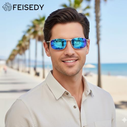 Image of FEISEDY Rectangle Polarized Square Sunglasses for Men Women B2444 | Photochromic, Night Vision, Automatically darken in sunlight, 100% UV400, Driving, Fishing, Climate Pledge Friendly