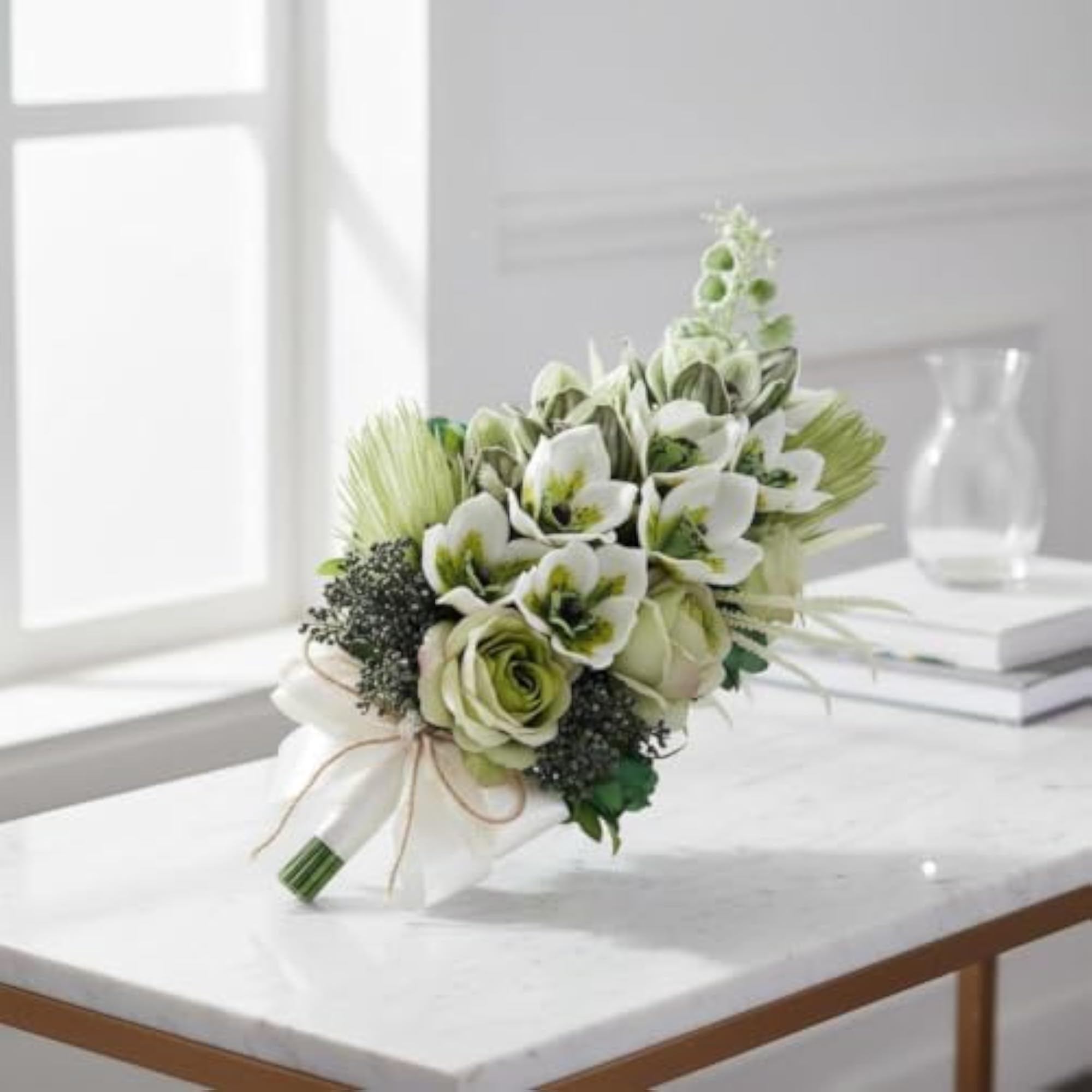 Waterfall Style Bridal Bouquet, Realistic Look Artificial Flowers