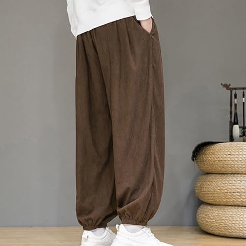 Cambkatl Men's Baggy Corduroy Jogger Pants, Casual Elastic Waist Loose Vintage Outdoor Cargo Pants with Pockets4